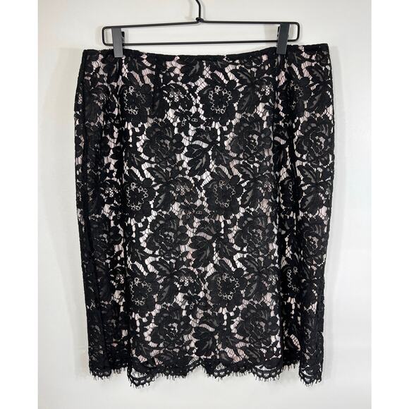 Vince Camuto Pink Skirt Black Lace Overlay Pencil Skirt size 14 - Picture 2 of 10